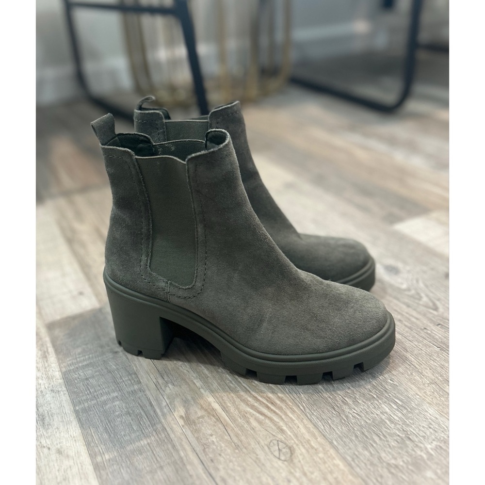 Splendid Women's US 7.5 Melisa Olive Green Suede Platform Lug Chelsea Boots